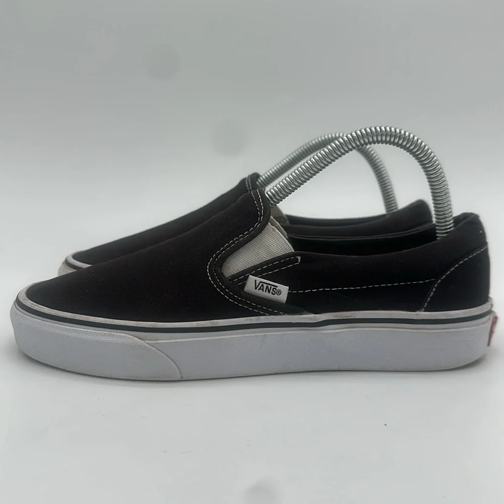 Vans Classic Canvas Slip On Black White Skate Sneaker Deck Shoes M 7.0 - W 8.5